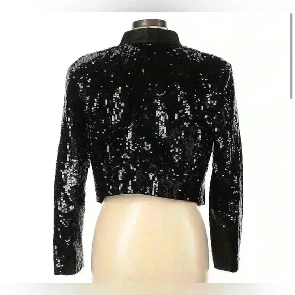 Veronica Beard Sequin Jacket Crop Blazer Delony Black Glitter 12 Notch Open $900 - Picture 9 of 9